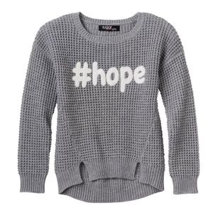 NWT Girls Gray Hope Waffle Knit Graphic Sweater Long Sleeved Size Small
